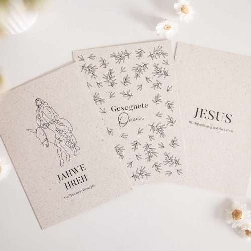 christliches Produkt 6er Set ǀ Karten Ostern »Jahwe Jireh«, »Jesus« & »Gesegnete Ostern« Graspapier