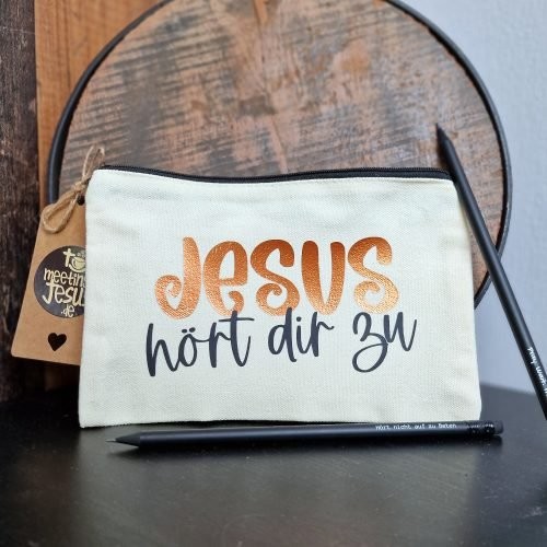 christliches Produkt Jesus hört dir zu – Federmäppchen / Kosmetiktasche