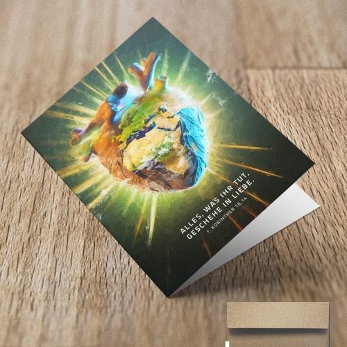christliches Produkt Jahreslosung 2024 Faltkarte mit Umschlag Motiv Globales Herz