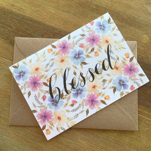 christliches Produkt Faltkarte "blessed" in DIN A6 (zusammengefaltet) mit Umschlag aus Kraftpapier